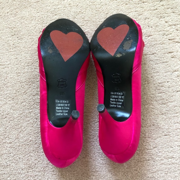 Fuchsia Heart ❤️ Sole Peep Toe Heels 👠 Size9 - Picture 3 of 3